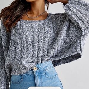 Free People Women’s Good Day Cropped Sweater Blue White Size Medium